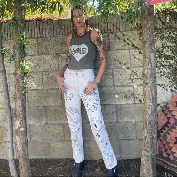 Vintage Upcycled handmade artwork jeans - Picture 2 of 12